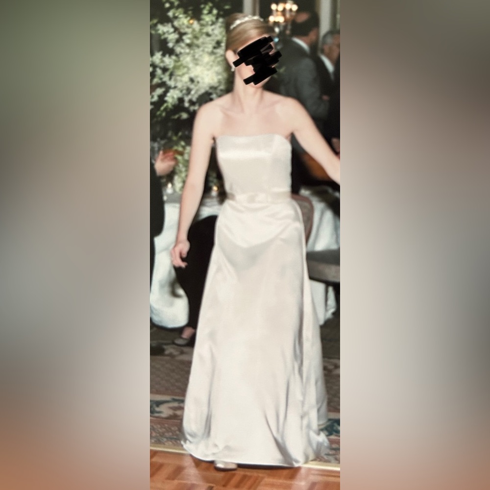 Custom designed Richard Glasgow silk satin wedding gown.